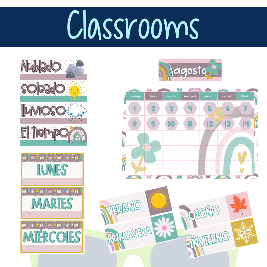 Rainbow & Flowers Digital Classrooms Decor