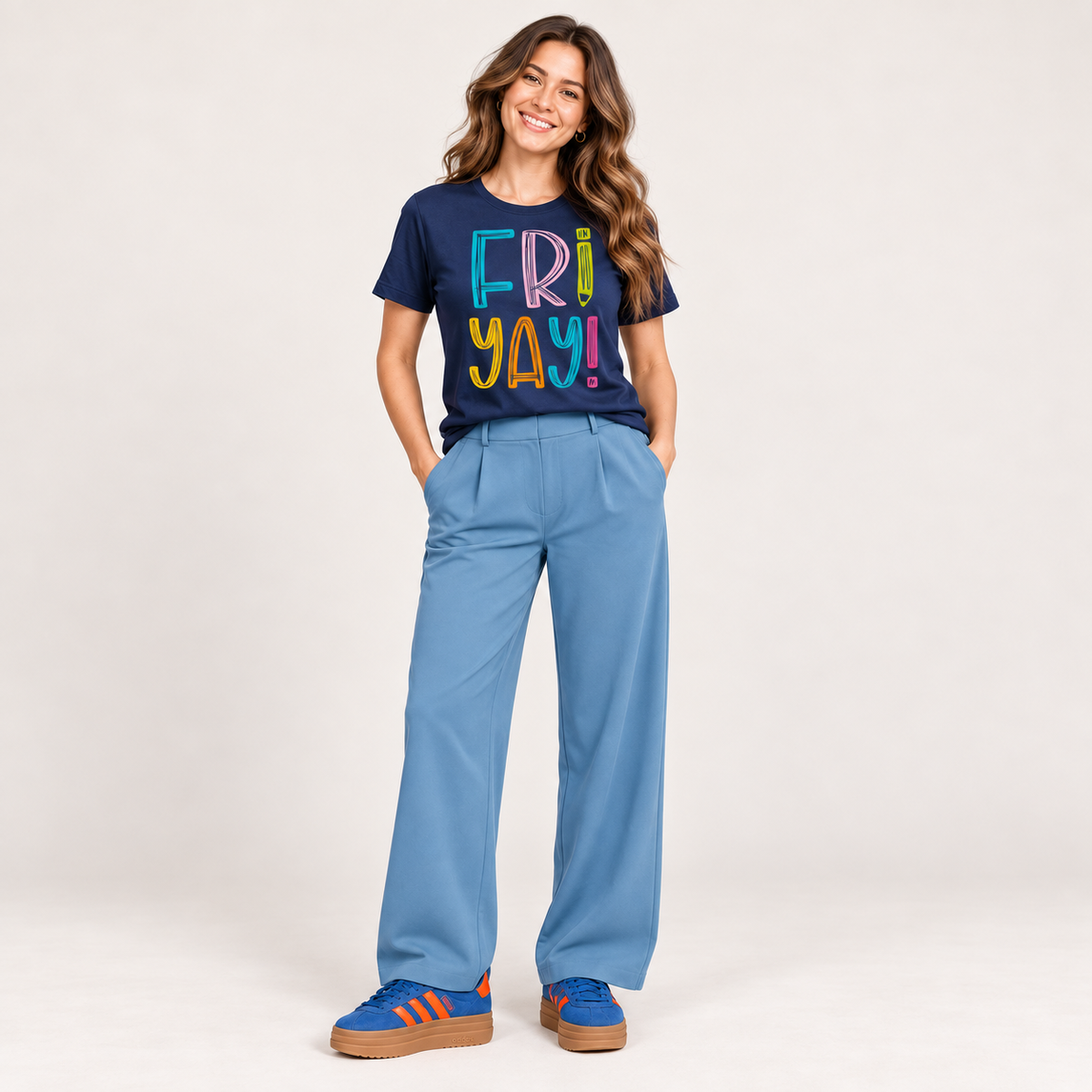 Mockup de estilo: Friyay con pantalón azul
