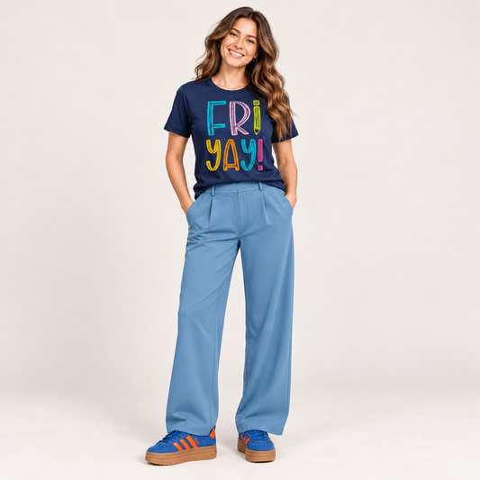 Mockup de estilo: Friyay con pantalón azul